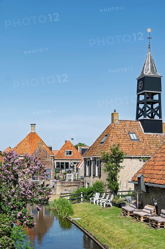 Gracht, canal in Hindeloopen, Friesland, Netherlands