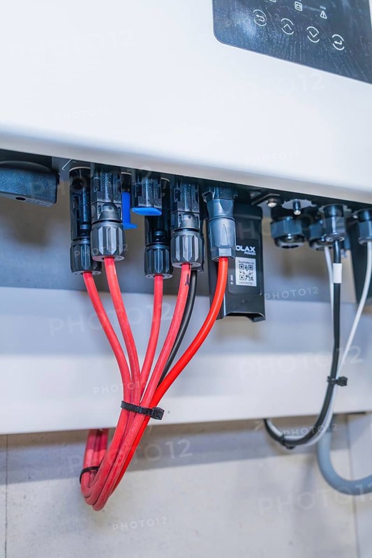 Various cables and connectors mounted in a solar system