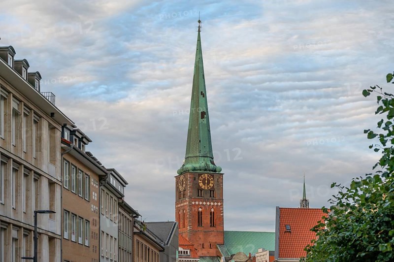 Tower of St Jacobi Church, consecrated in 1334 as the Church of Seafarers and Fishermen, Hanseatic City of Lübeck, Schleswig-Holstein, Germany