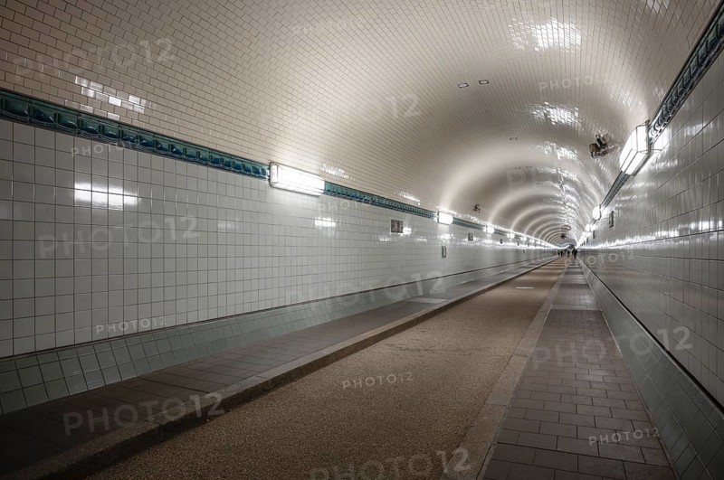 Interior view, pedestrians crossing tunnel, tube, historic old Elbe Tunnel, Free and Hanseatic City of Hamburg, Germany