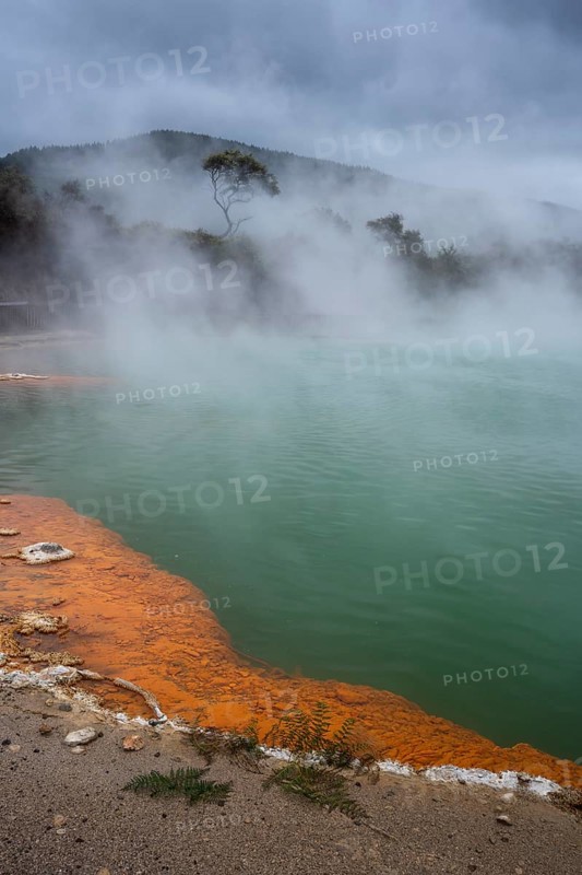 The champagne pool in the Waiotapu geothermal area (Wai-O-Tapu) . Waiotapu, Waikato, North Island, New Zealand