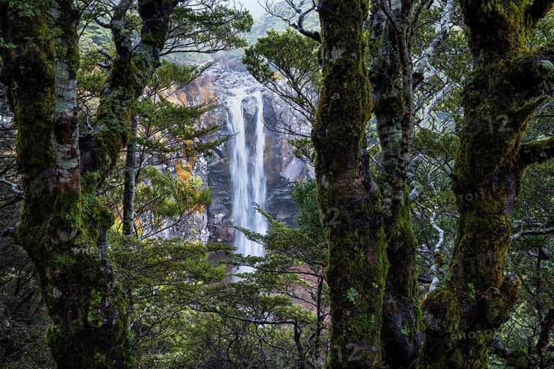 Mangawhero Falls waterfall. Where the Lord of the Rings film trilogies was filmed. Long exposure, blurred. Tongariro National Park, North Island, New Zealand