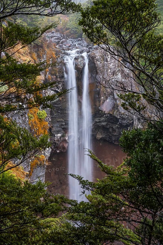 Mangawhero Falls waterfall. Where the Lord of the Rings film trilogies was filmed. Long exposure, blurred. Tongariro National Park, North Island, New Zealand