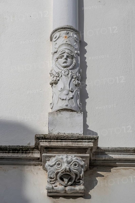 Relief on a pillar of a historic house, Hanseatic City of Lübeck, Schleswig-Holstein, Germany