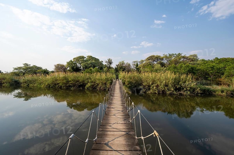 Kavango River, suspension bridge at Camp Kwando, Zambezi region, Caprivi Strip, Namibia