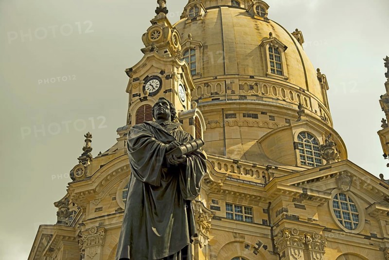 Statue of Martin Luther and Church of Our Lady, Church of Our Lady, Dresden, Saxony, Germany
