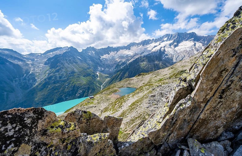 View of Bergseeschijen-Vorbau, view of Dammagletscher and Dammastock, Göscheneralp, Canton of Uri, Switzerland
