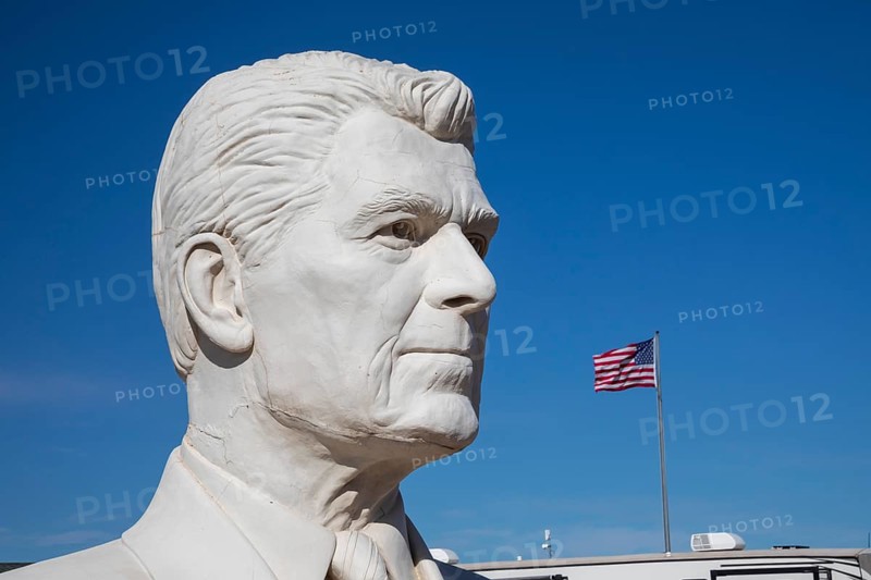 Hermosa, South Dakota - The 20-foot-tall heads of President Ronald Reagan, crafted by artist David Adickes. This was one of 43 Presidential heads made for Presidents Park, near Mt. Rushmore. Presidents Park went out of business a few years after opening in 2003
