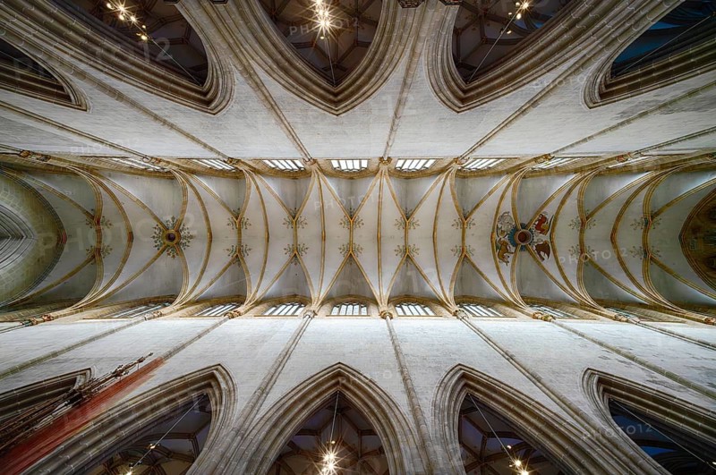 Interior photo, vaulted ceiling, church ceiling, central nave, interior view, Cathedral of Our Lady in Ulm, Ulm Münster, Ulm, Baden-Württemberg, Germany