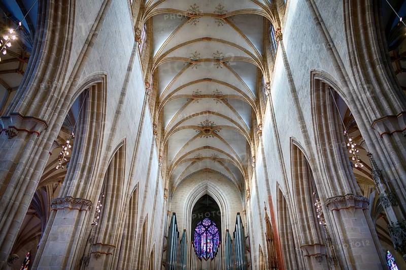 Interior view, main organ on the west gallery, central aisle facing west, vaulted ceiling, church ceiling, interior view, Our Lady of Ulm, Ulm Münster, Ulm, Baden-Württemberg, Germany