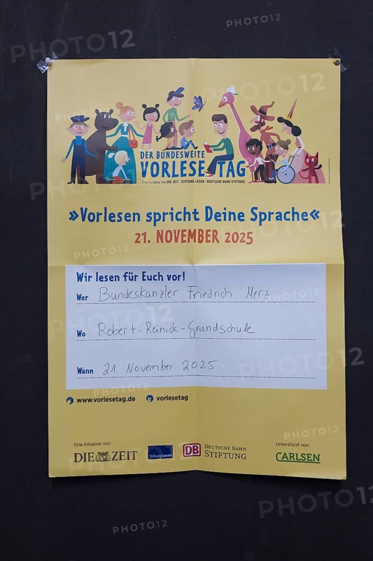Announcement of the reading by Federal Chancellor Friedrich Merz at the nationwide reading day at Robert Reinick Elementary School in Berlin on 21.11.2025. Due to urgent scheduling reasons, the Federal Chancellor cancelled at short notice and was represented by the Head of the Federal Chancellery, Thorsten Frei