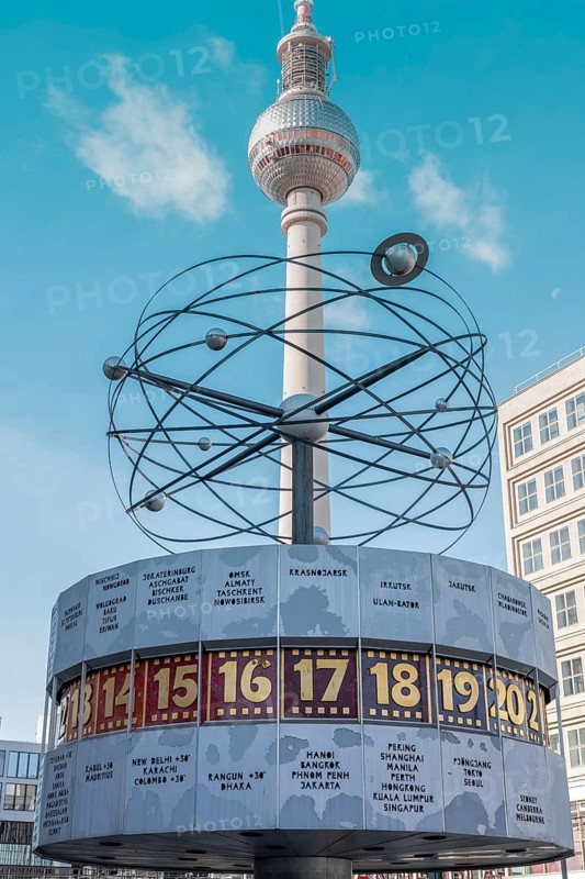 World clock with TV tower Alexanderplatz Berlin Germany