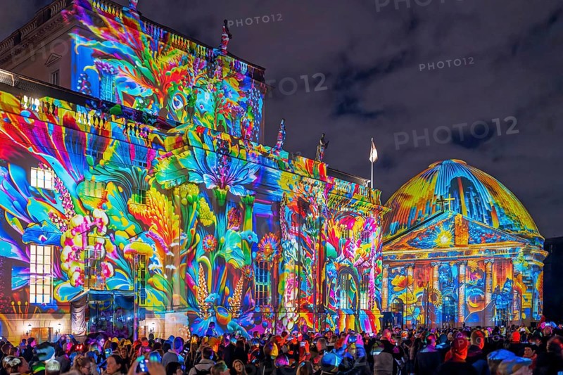 Festival of Lights Bebel Platz State Opera and St. Hewig's Cathedral. Berlin Germany