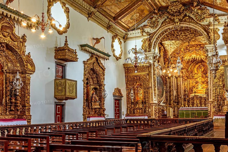 Interior of an old baroque church in the historic city of Tiradentes in Minas Gerais, Brazil