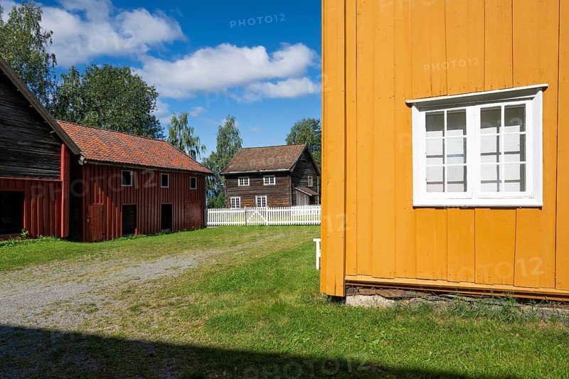 Historic farm building, Maihaugen open-air museum with houses and objects from farms in Gudbrandsdal, Lillehammer am Mjøsa Lake, Innlandet Municipality, Norway