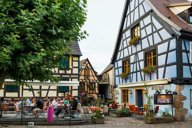 Picturesque village with half-timbered houses, Bergheim, Haut-Rhin, Alsace, France