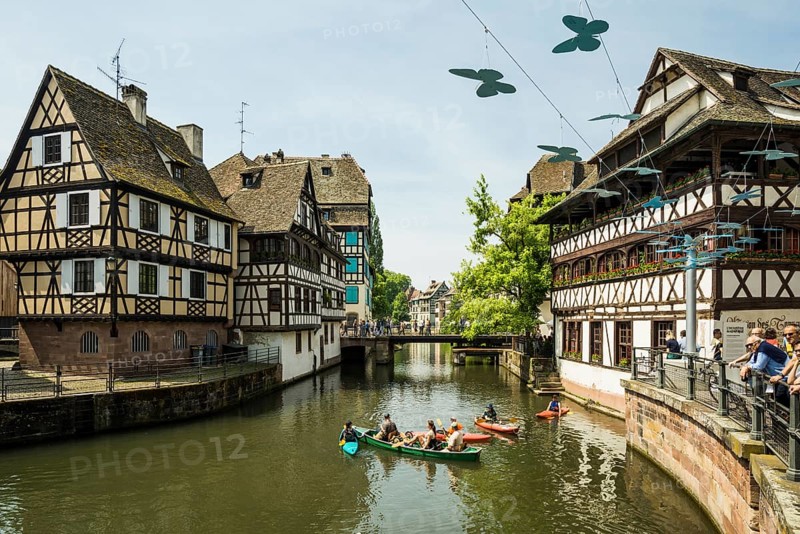 Timbered houses, La Petite France, Ill River, Strasbourg, Alsace, France