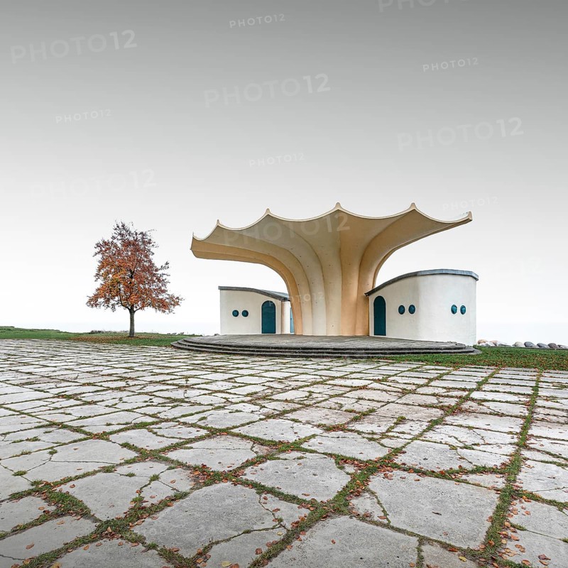 Music Pavilion or also known as Kurmuschel, is a building on the Kurplatz in Sassnitz and was completed in 1988 by Ulrich Müther, Rügen Island, Mecklenburg-Western Pomerania, Germany