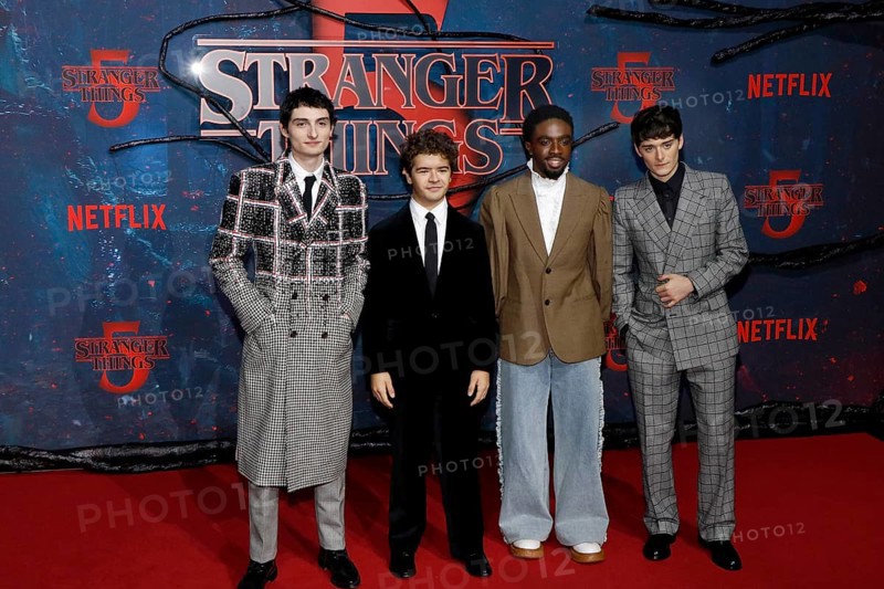 Finn Wolfhard, Gaten Matarazzo, Caleb McLaughlin and Noah Schnapp at the Stranger Things fan event in Hangar 7 at Tempelhof Airport in Berlin on 18.11.2025