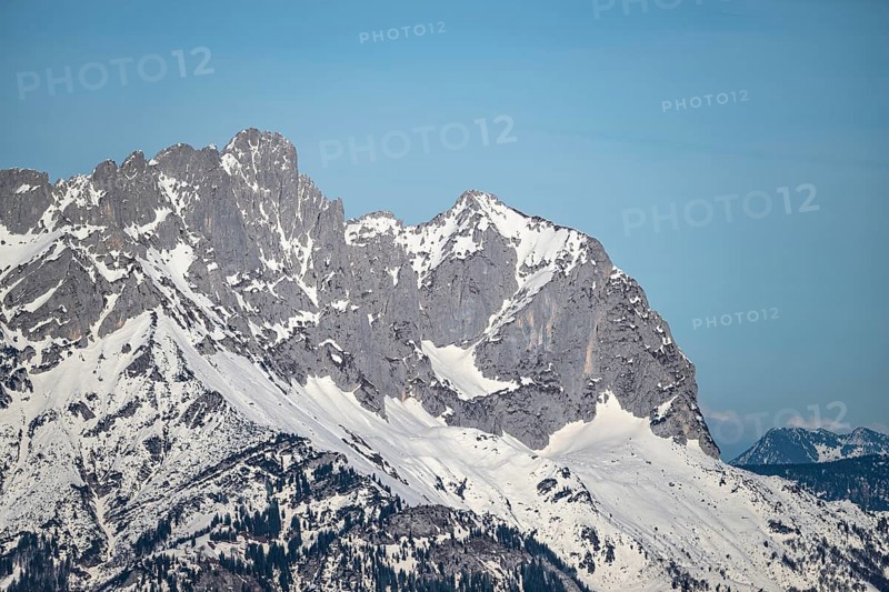Ackerlspitze and Maukspitze peaks in winter, view from the Hohe Salve, Tyrol, Austria