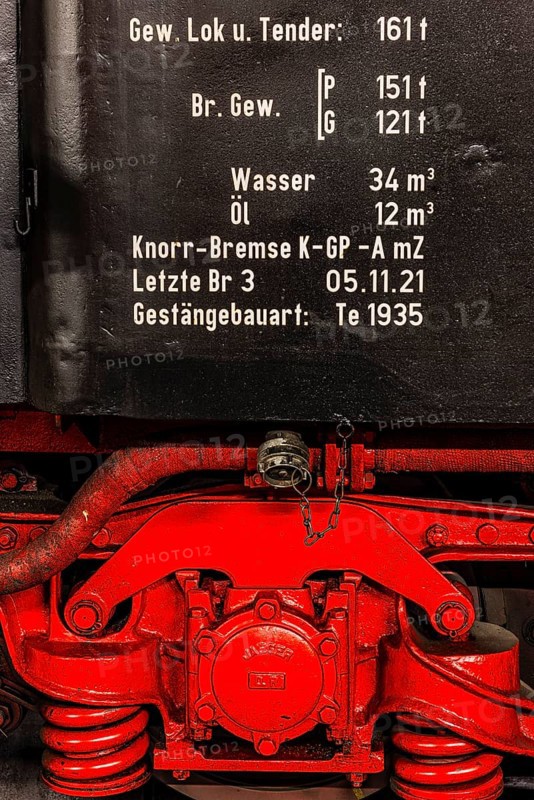 Technical data and suspension of a historic steam locomotive owned by the Free State of Bavaria, Eisenbahnmuseum, Augsburg railway park, administrative district of Swabia, Bavaria, Germany