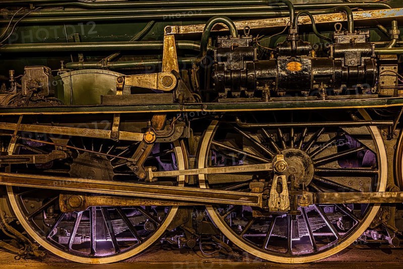 Wheelwork of the legendary French locomotive La France, operating number 231.K 22, railway museum, Augsburg railway park, administrative district of Swabia, Bavaria, Germany