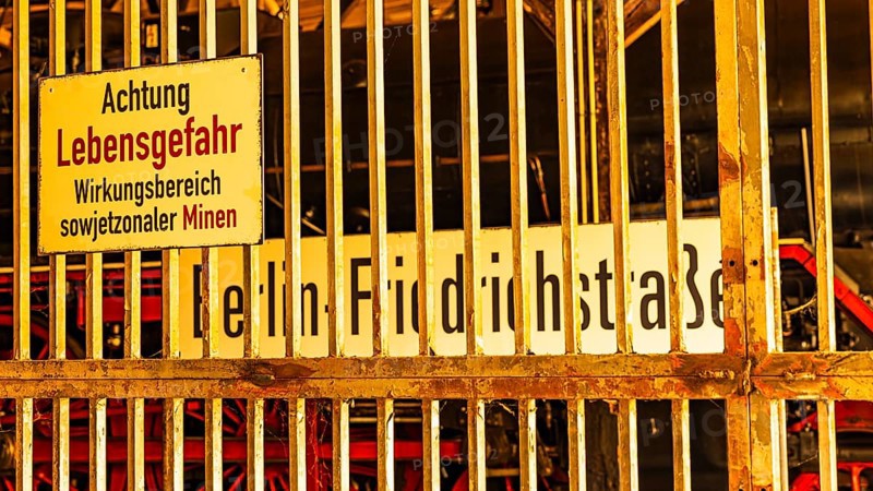 Replica of the former border crossing in Berlin Friedrichstraße, Eisenbahnmuseum, Augsburg railway park, administrative district of Swabia, Bavaria, Germany
