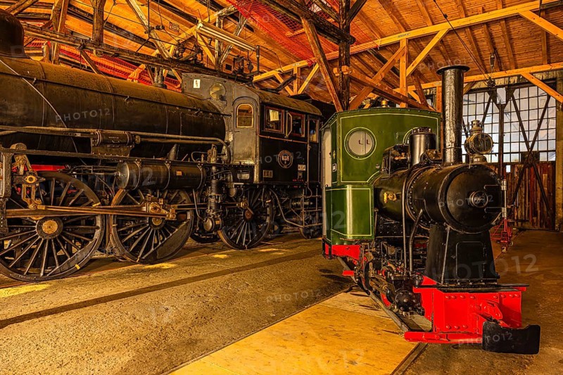 Legendary French La France locomotive, operating number 231.K 22, historic miniature steam locomotive in the railway museum, Augsburg railway park, administrative district of Swabia, Bavaria, Germany