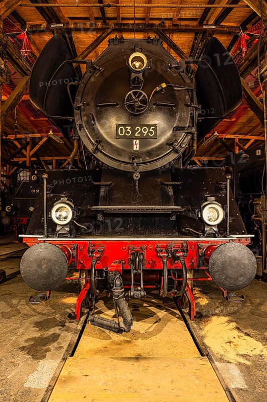 Historic express train locomotive 03 295, built 1937, railway museum, Augsburg railway park, administrative district of Swabia, Bavaria, Germany