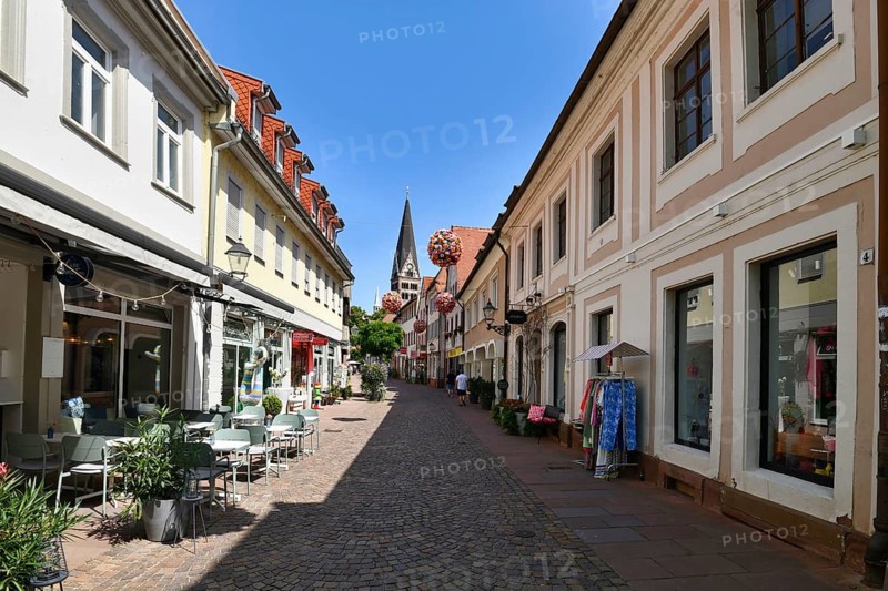 Ettlingen, Germany - August 13th 2025: City center street in Ettlingen old town in summer
