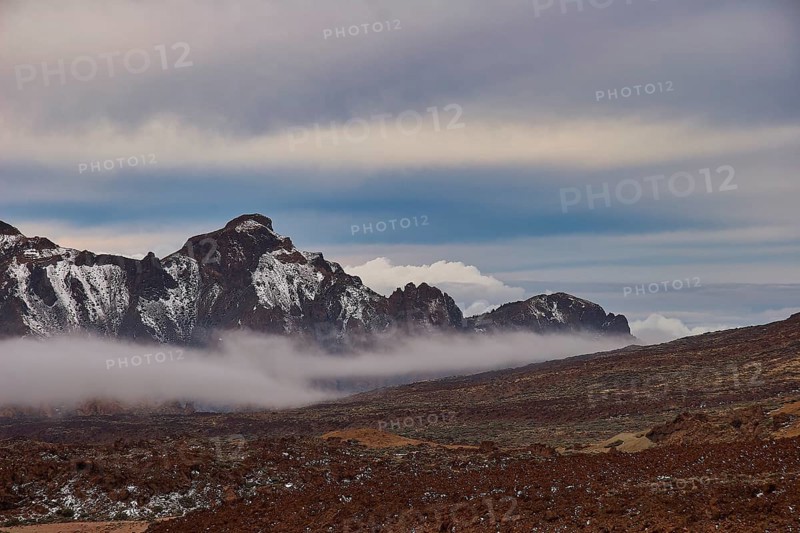 Rocks and mountain landscape with low-hanging clouds, UNESCO World Heritage Site, Teide National Park, Teide National Park, Tenerife, Canary Islands, Spain