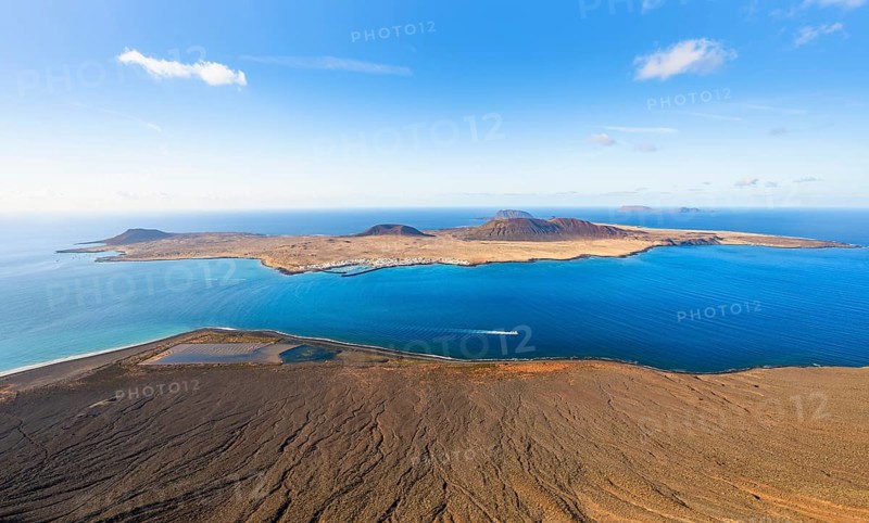 View of the sea and the island of La Graciosa, Mirador del Río viewpoint, Lanzarote, Canary Islands, Spain