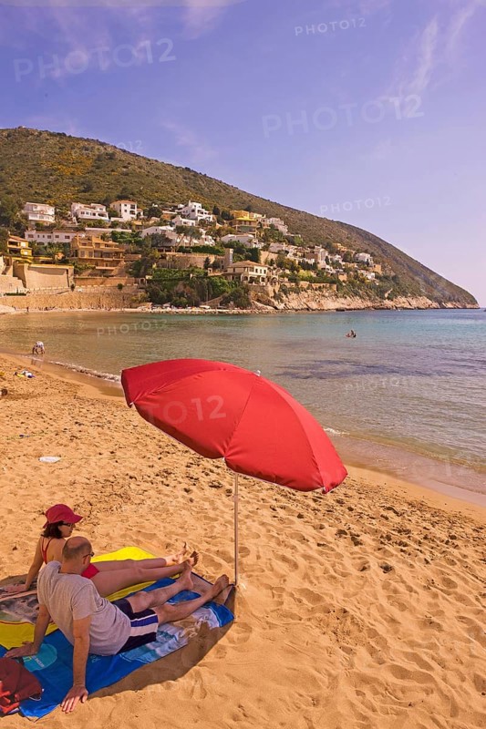 Sandy beach beach, Moraira, former fishing village pearl of the Costa Blanca Valencia Spain