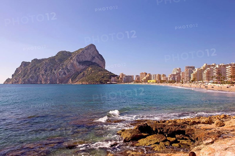 Rocks, Playa La Fossa-Levante, Penon de Ifach landmark, Calpe Valencia, Costa Blanca, Spain