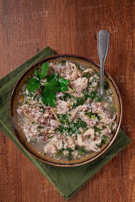 Muzhuzhi, a Georgian dish made from pork legs, with spices and herbs, homemade