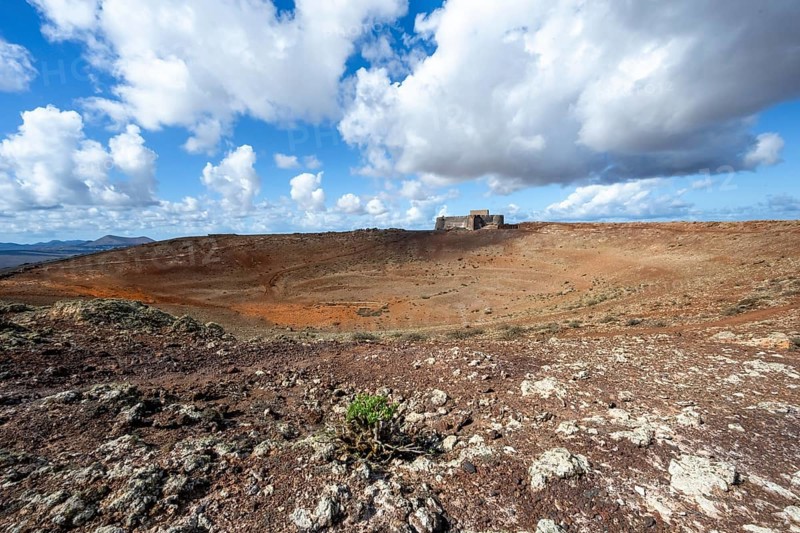 Castillo de Santa Bárbara on the Montaña Guanapay volcanic crater, Lanzarote, Canary Islands, Spain