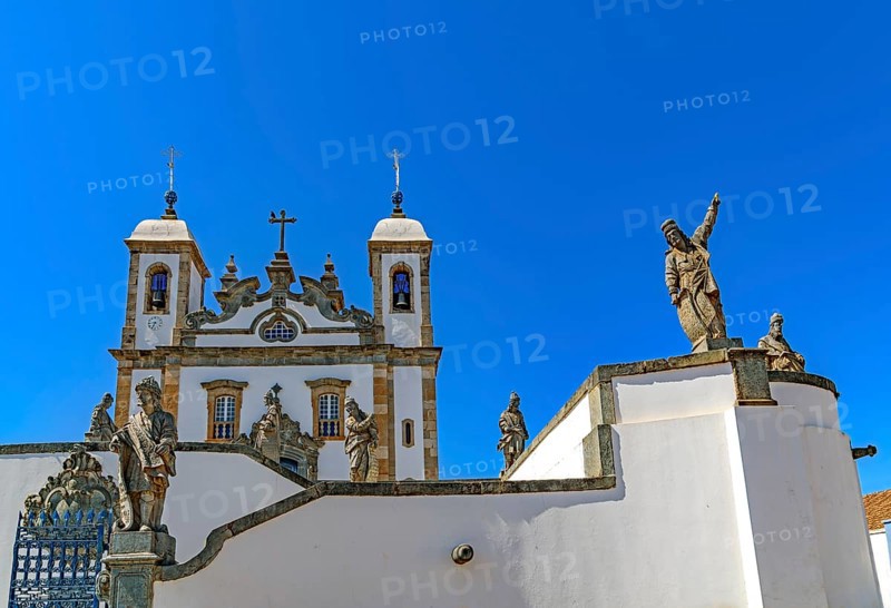 Church and sculptures of the twelve prophets made by Aleijadinho at the Sanctuary of Bom Jesus de Matosinhos in Congonhas, Minas Gerais