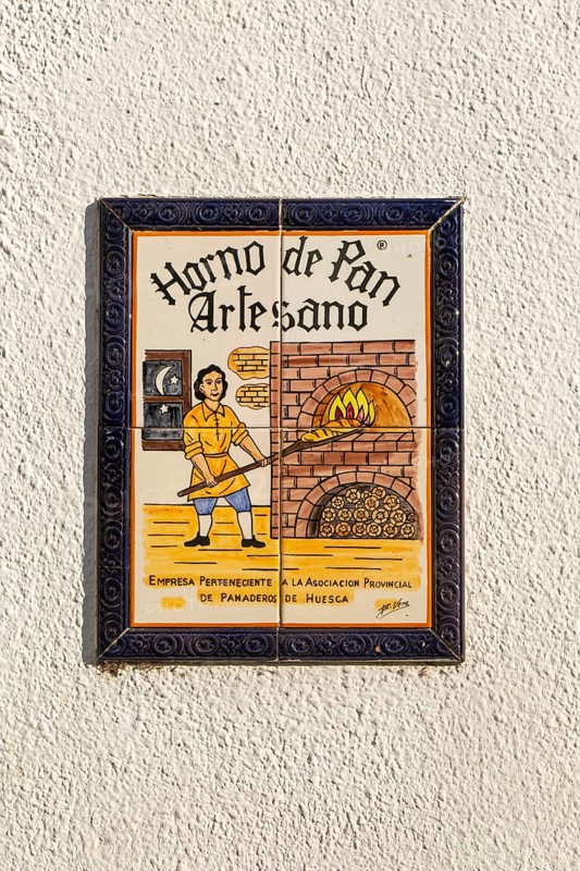 Historic ceramic tiles for artisanal bread oven bakery, village of Echo or Hecho, Valle de Hecho, Huesca province, Aragon, Spain