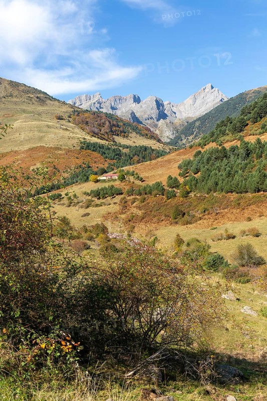 Mountain landscape Guarrinza - La Mina, Aragon Subordan river valley, Parque Natural Valles Occidentales, Hecho, Pyrenees Mountains, Aragon, Spain