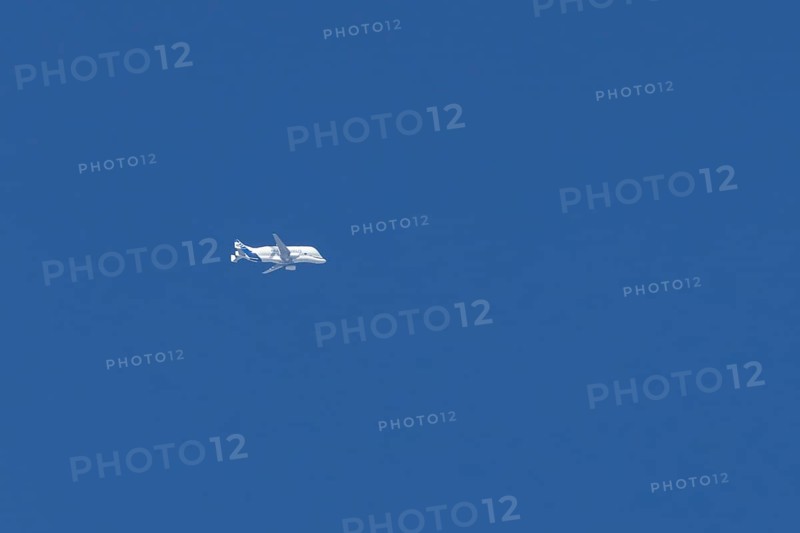 Airbus A330-743L Beluga XL cargo jet aircraft flying in a blue sky, England, United Kingdom