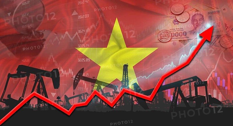 Growth of oil industry with Vietnamese flag. Oil pumps with Vietnamese flag. Oil production with Vietnam flag