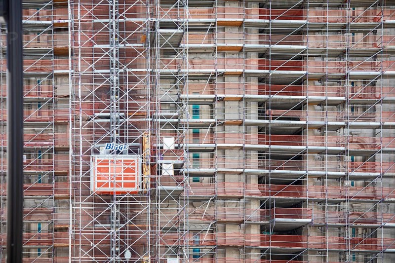 Salt Lake City, Utah - Scaffolding surrounds the Church of Jesus Christ of Latter-Day Saints' Salt Lake Temple, which is closed for renovations
