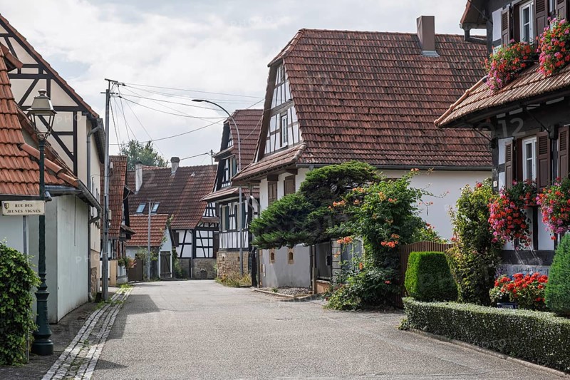 The street village of Hohwiller, in German Hohweiler, Alsace, France