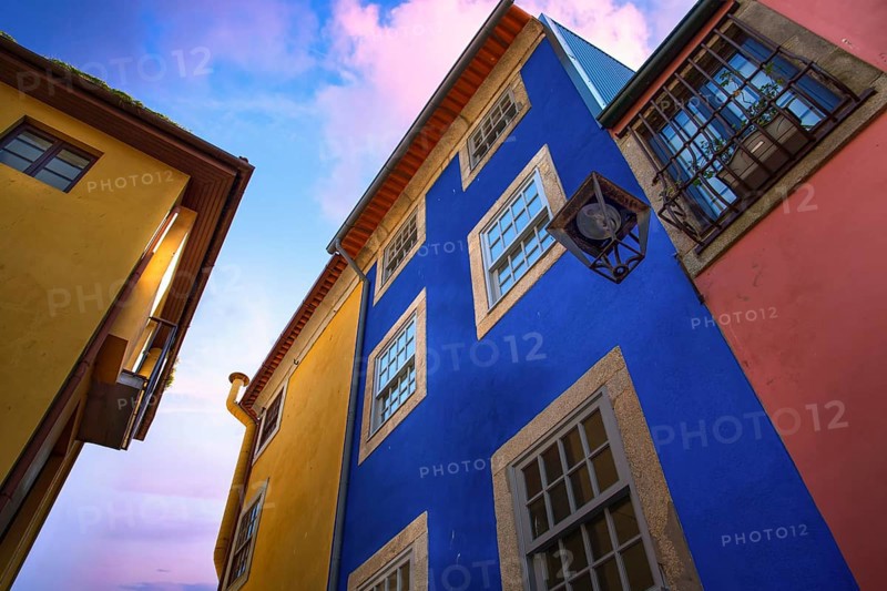 Beautiful and colorful Porto Streets near Rio Douro in historic center