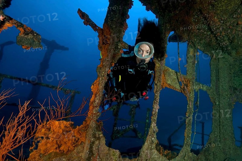 Diver deliberately submerged shipwreck wreck Silver Star, Indian Ocean, Pereybére, Mauritius in 1992 as an artificial reef