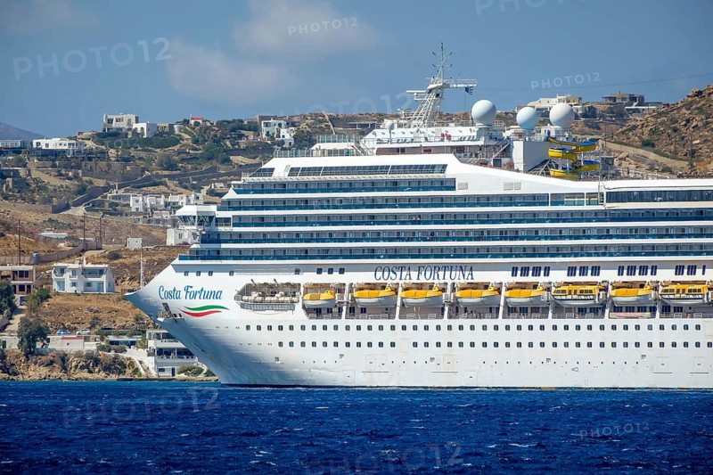 Mykonos, Cyclades, Greece - Cruise ship Costa Fortuna is in Mykonos port