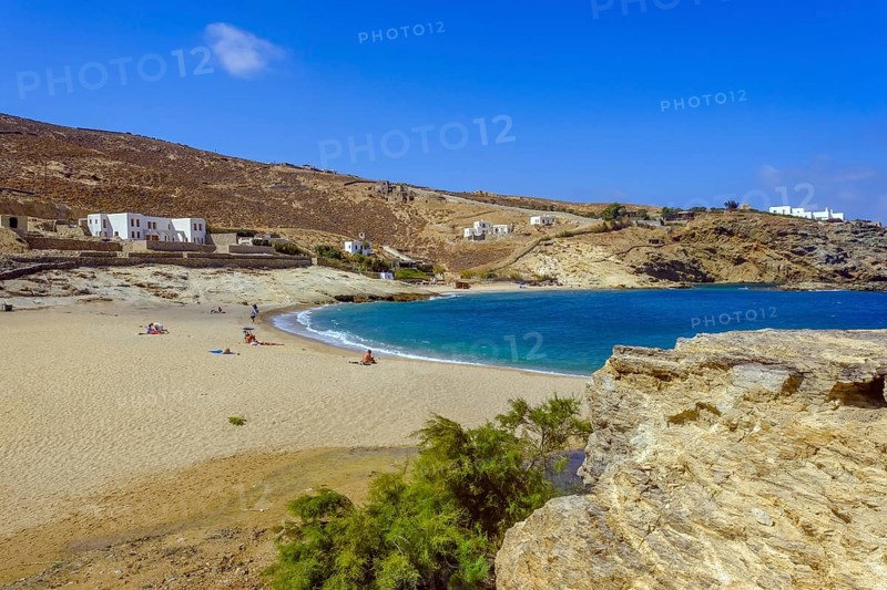Mykonos, Cyclades, Greece - Mersini Beach, small settlement with sandy beach in the north of the island