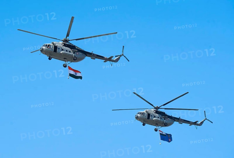 Indian Air Force aerobatic team performs during rehearsals ahead of the air show organised as part of the 93rd Air Force Day celebrations, on November 5, 2025 in Guwahati, India