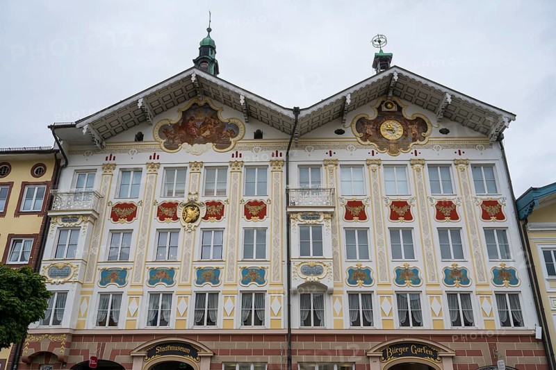 Façade of the city museum, Bürgergarten, former town hall, historic building, Marktstraße, pedestrian zone, Bad Tölz, Upper Bavaria, Bavaria, Germany