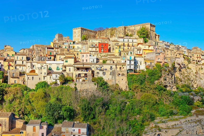 Low angle view of Ragusa Ibla historic town, Ragusa Ibla, Ragusa province, Sicily, Italy